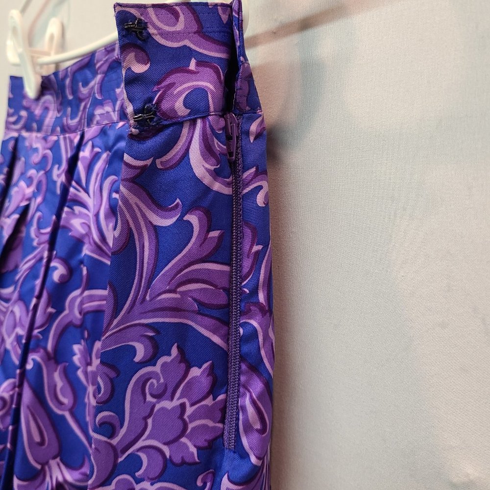 Versace Vintage Silk Skirt Pleated Mini Blue Purple Asymmetrical Hem Mini Italy - Picture 12 of 14
